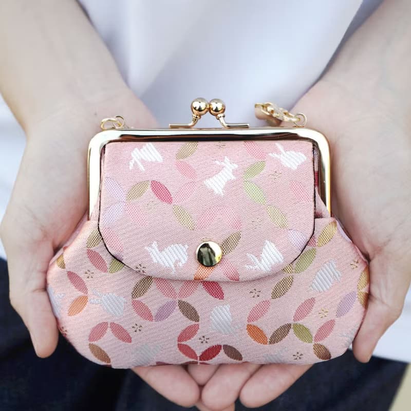 西陣織|粉織玉兔口袋口金包|和風設計