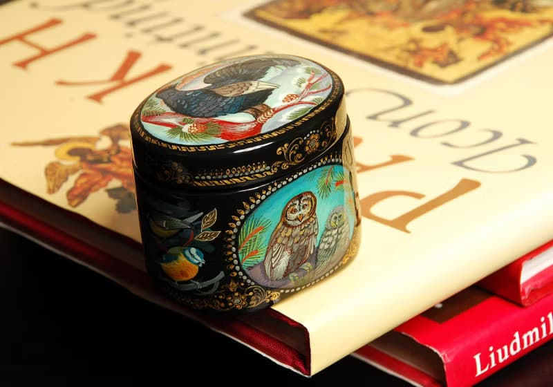 Birds Lacquer box small hand painted decorative art Christmas Gift Wrapping