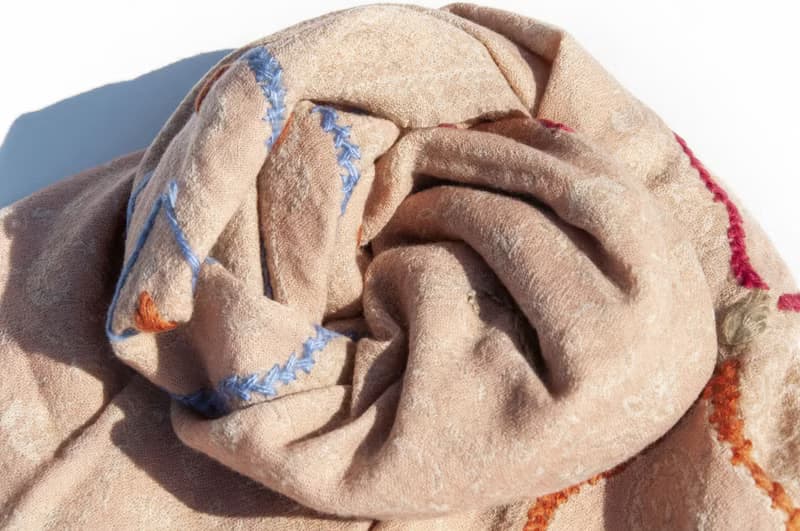 喀什米爾Cashmere/水煮羊毛披肩/針織圍巾/刺繡圍巾/羊絨披巾-花