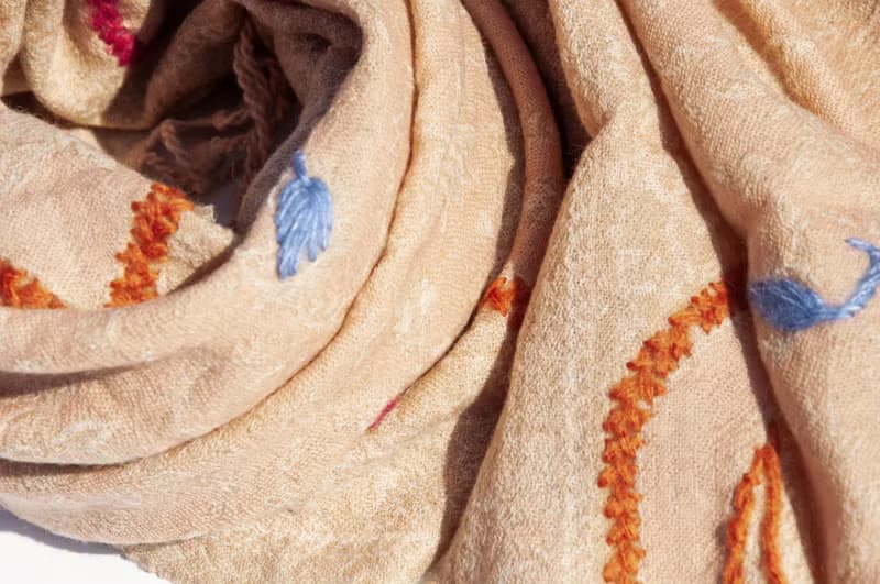 喀什米爾Cashmere/水煮羊毛披肩/針織圍巾/刺繡圍巾/羊絨披巾-花