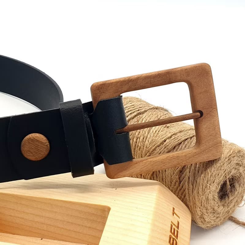 Wood Belt Serengeti Brave 406 - Walnut Wood Black Split Leather Belt