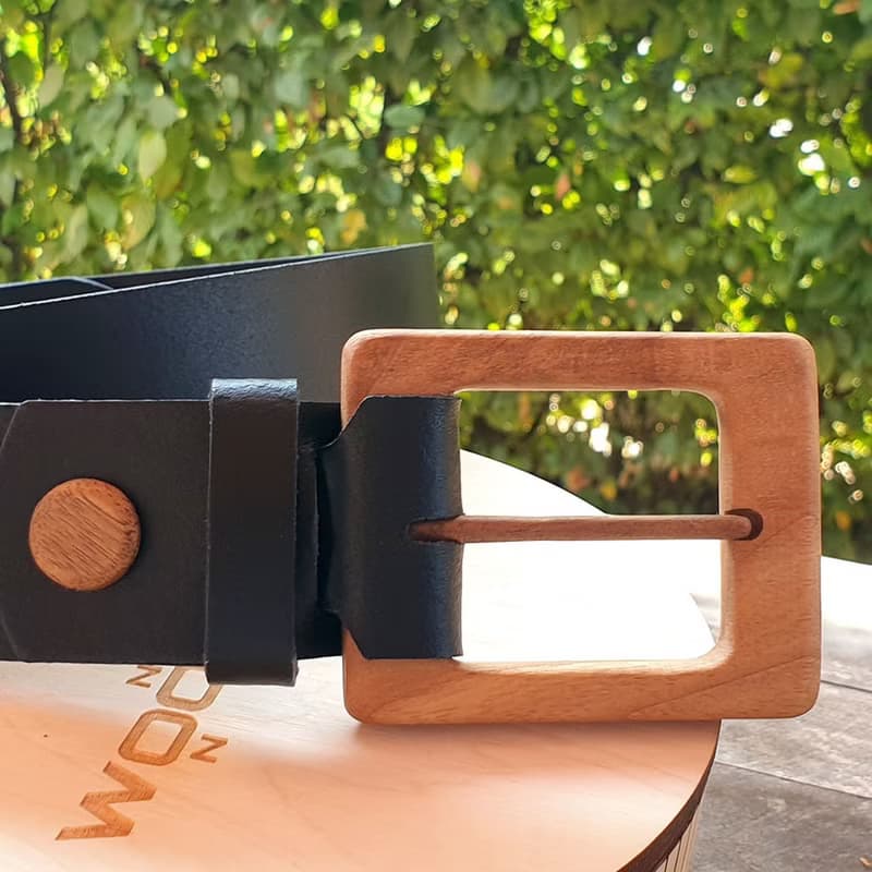 Wood Belt Serengeti Brave 406 - Walnut Wood Black Split Leather Belt