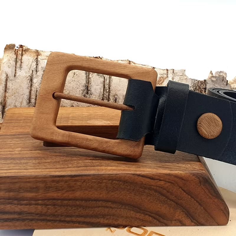 Wood Belt Serengeti Brave 406 - Walnut Wood Black Split Leather Belt