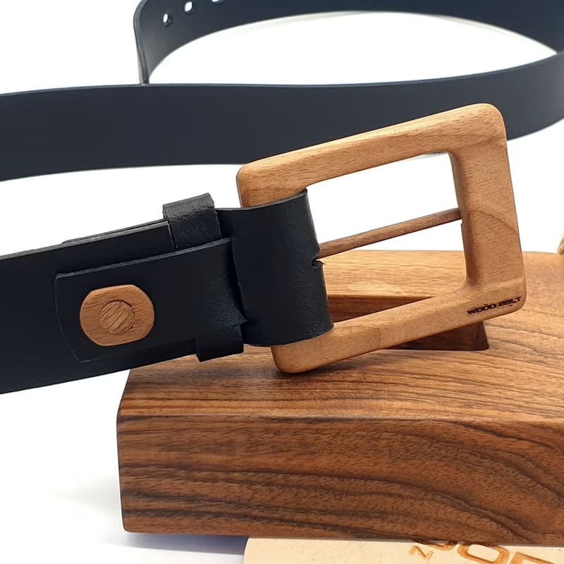 Wood Belt Serengeti Brave 406 - Walnut Wood Black Split Leather Belt