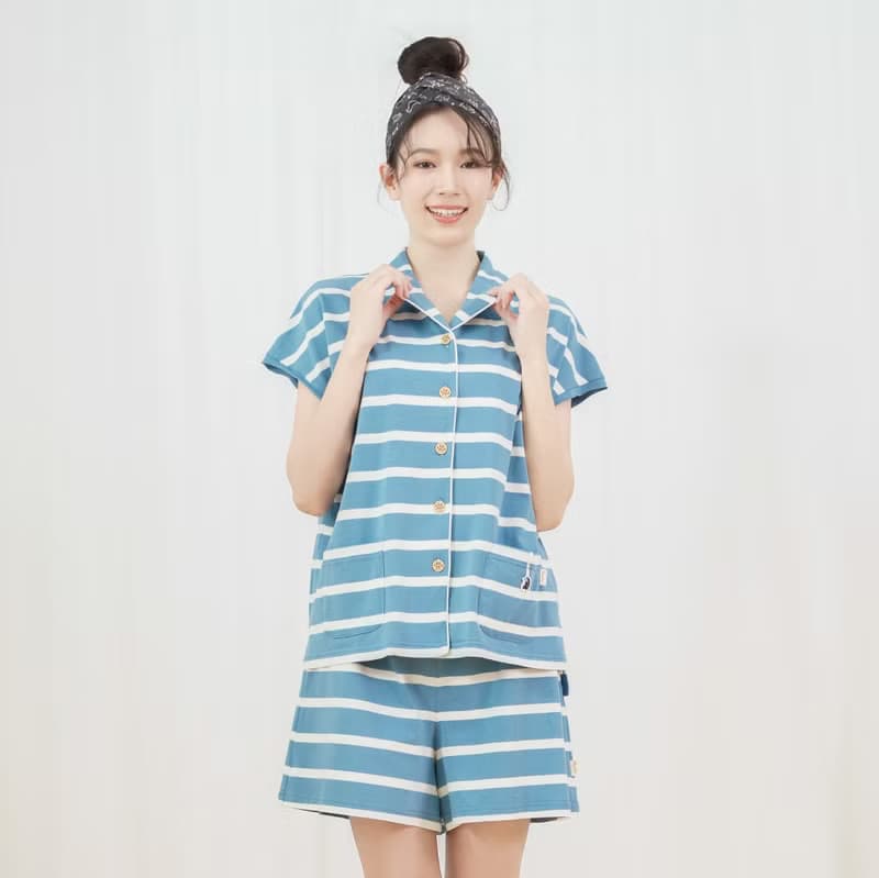 立體小刺蝟落肩短袖襯衫-UMORFIL-海浪深藍/居家服