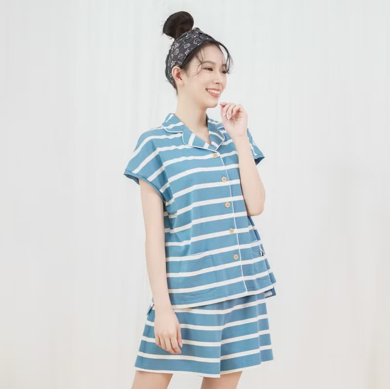 立體小刺蝟落肩短袖襯衫-UMORFIL-海浪深藍/居家服