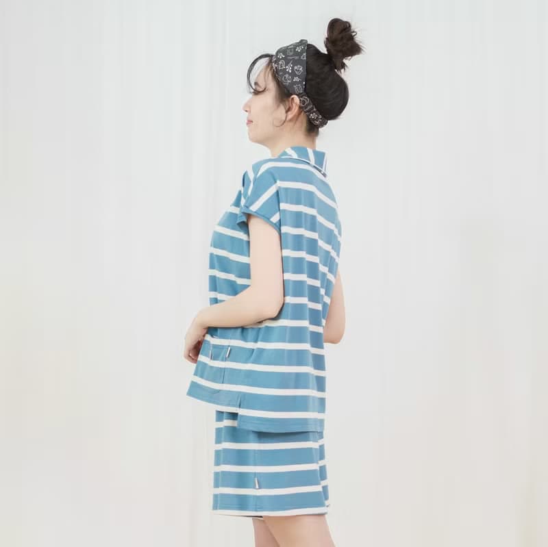 立體小刺蝟落肩短袖襯衫-UMORFIL-海浪深藍/居家服