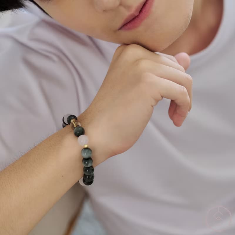 (避邪+招財) 夜闌 | 鷹眼石 月光石 黃水晶 | 男款水晶手鍊