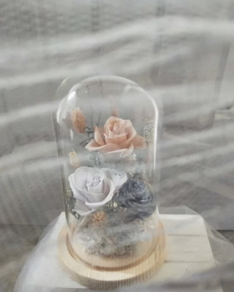 【體驗】【1人開班】花藝手作課程-玫瑰玻璃花盅-永生花玻璃罩