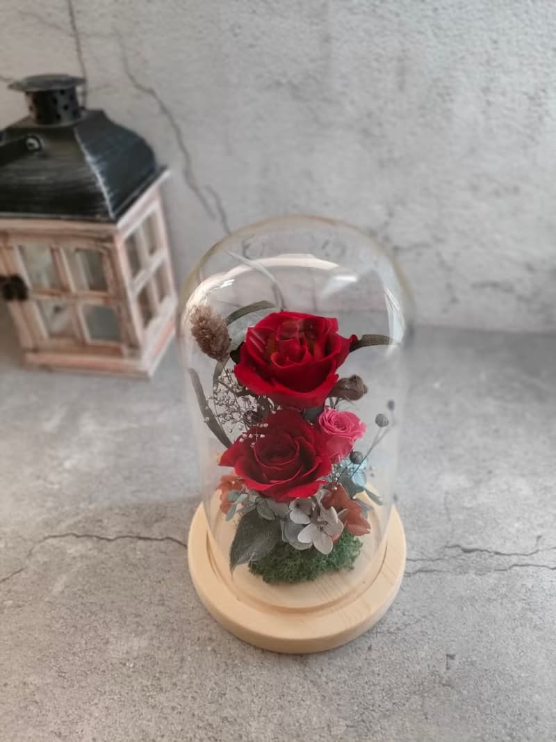 【體驗】【1人開班】花藝手作課程-玫瑰玻璃花盅-永生花玻璃罩