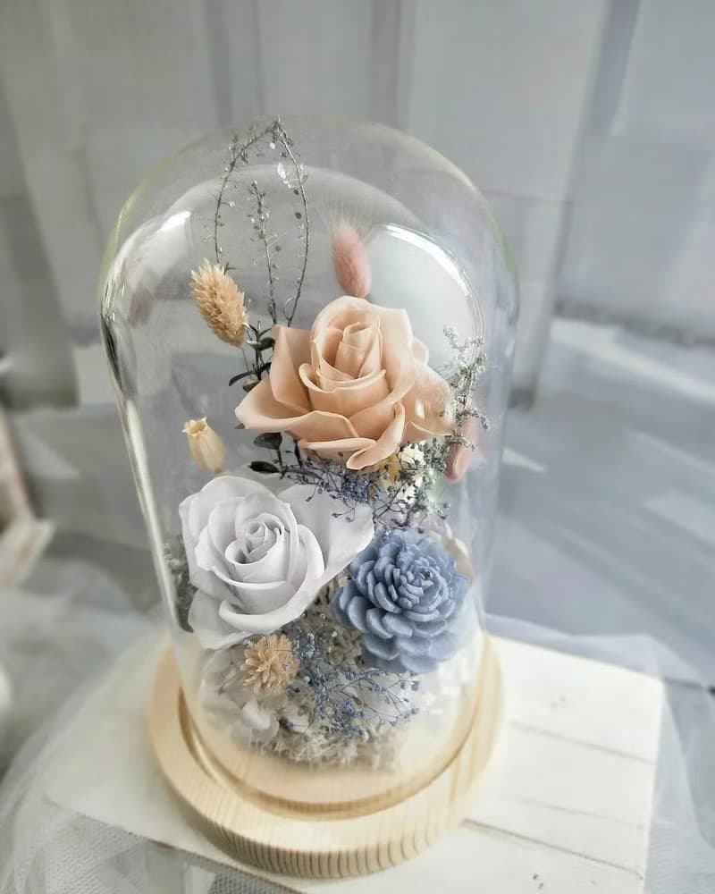 【體驗】【1人開班】花藝手作課程-玫瑰玻璃花盅-永生花玻璃罩