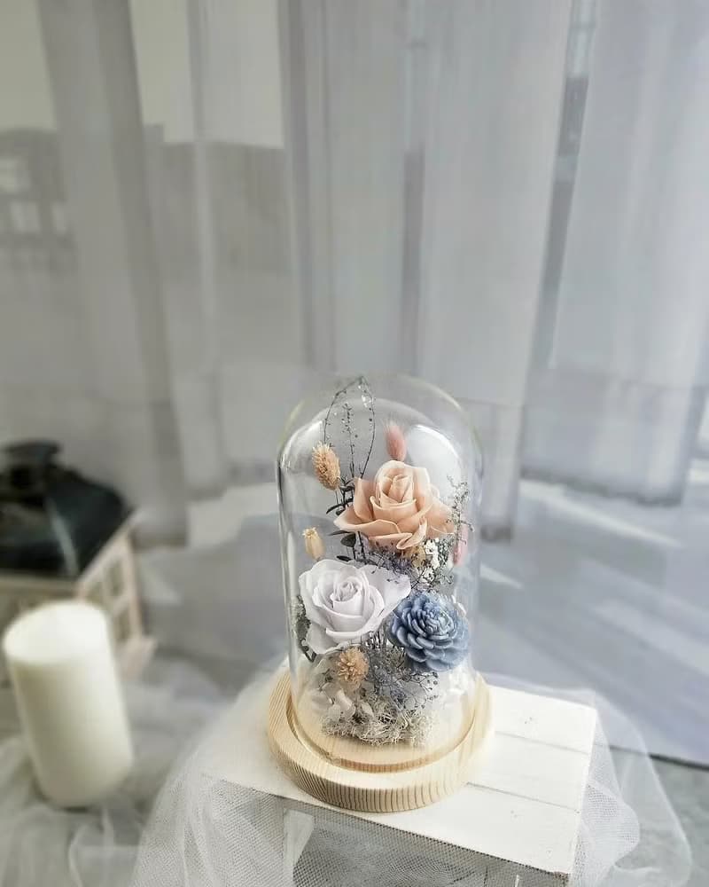 【體驗】【1人開班】花藝手作課程-玫瑰玻璃花盅-永生花玻璃罩