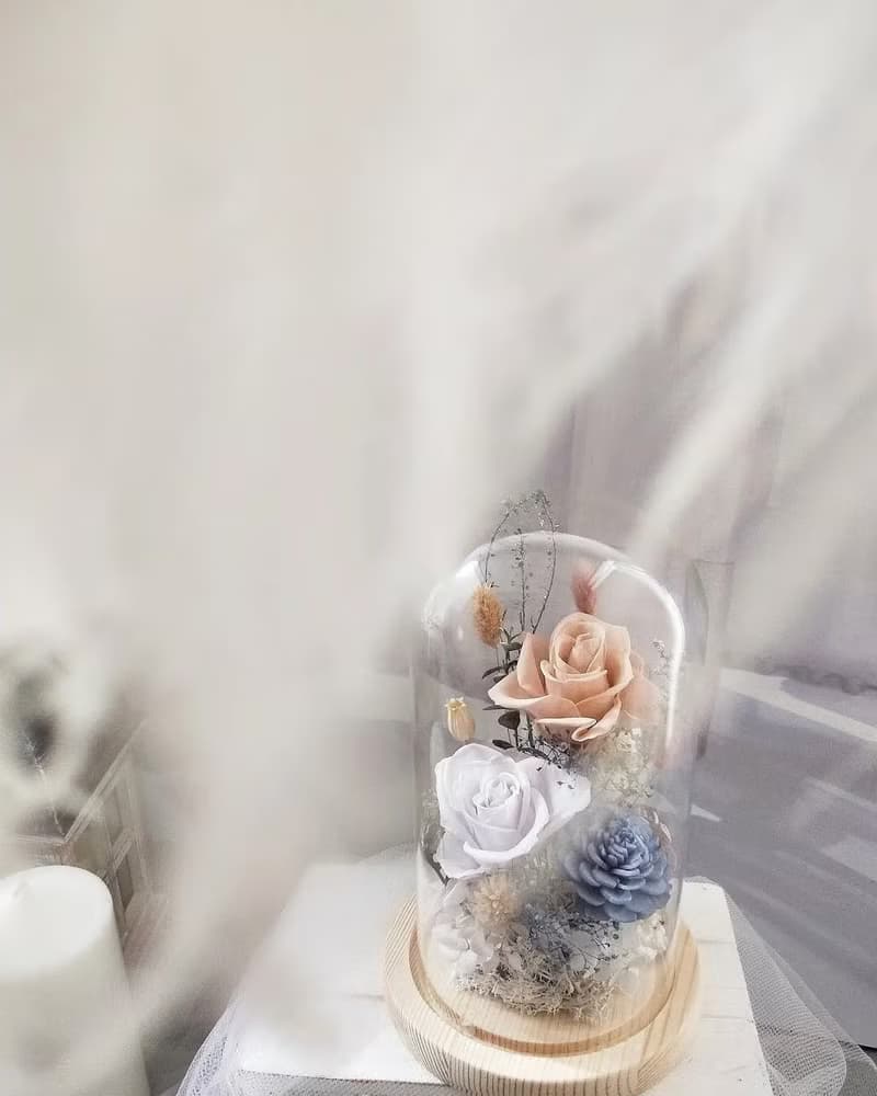 【體驗】【1人開班】花藝手作課程-玫瑰玻璃花盅-永生花玻璃罩