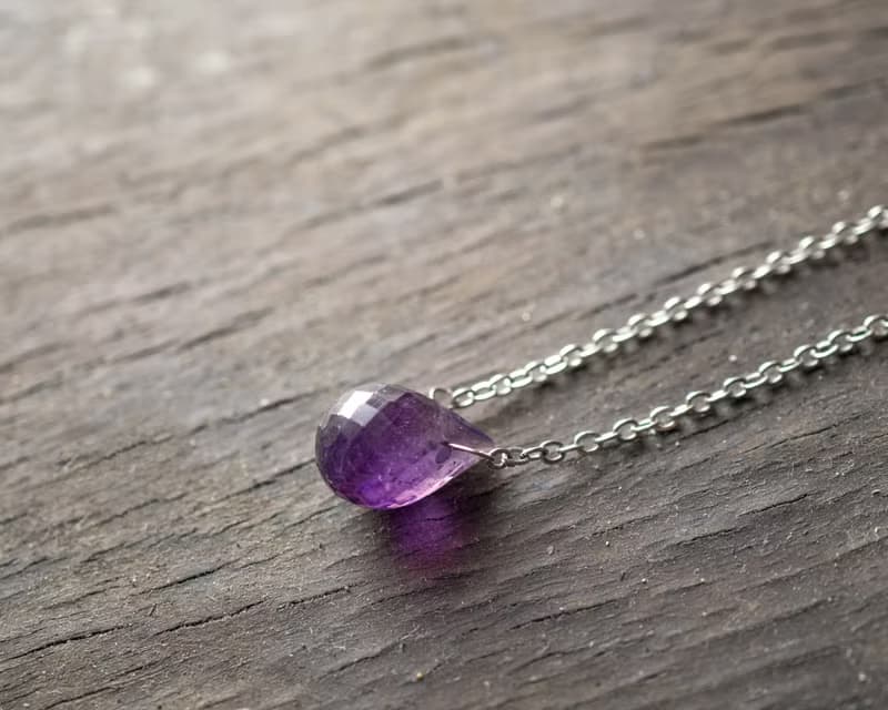 Amethyst drop Necklace, 925 Silver, Aquarius Stone, Pisces Crystal, Mother's Day