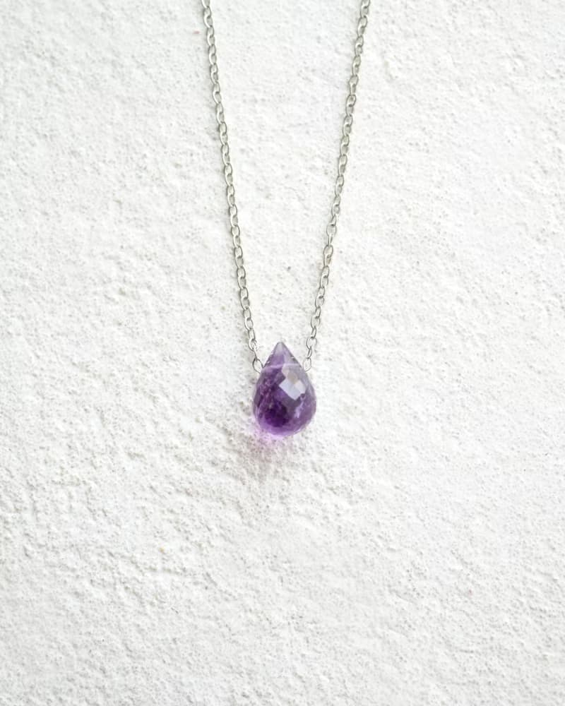 Amethyst drop Necklace, 925 Silver, Aquarius Stone, Pisces Crystal, Mother's Day