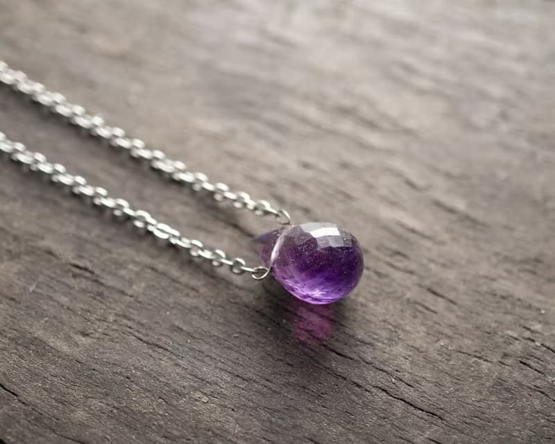 Amethyst drop Necklace, 925 Silver, Aquarius Stone, Pisces Crystal, Mother's Day