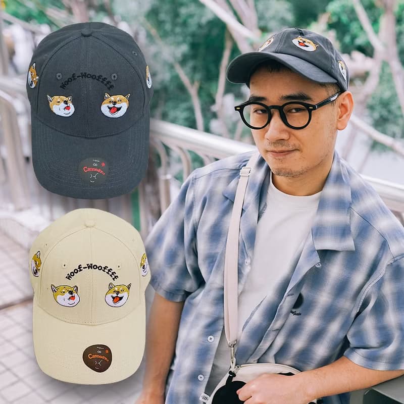 語罐頭原創設計可愛柴犬表情刺繡百搭大頭圍水洗鴨舌棒球帽禮物
