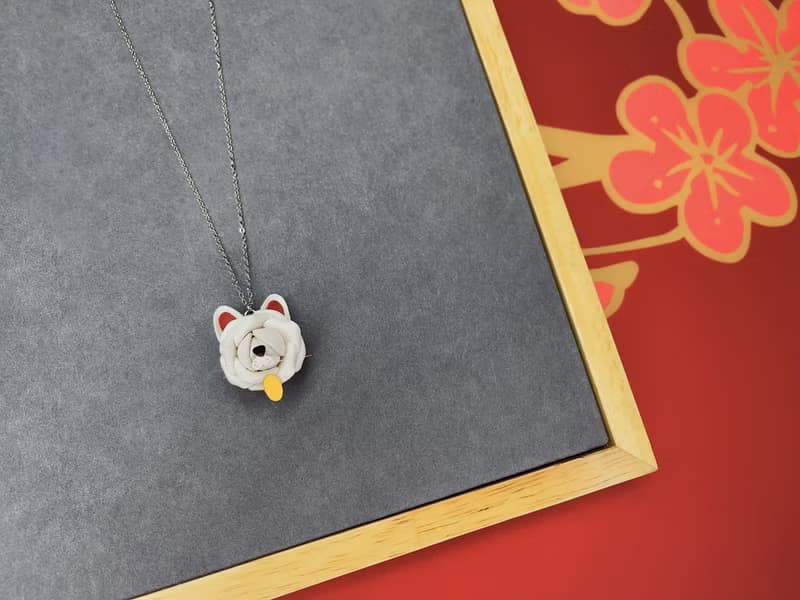 【招財貓】皮革小玫瑰頸鏈【項鏈】