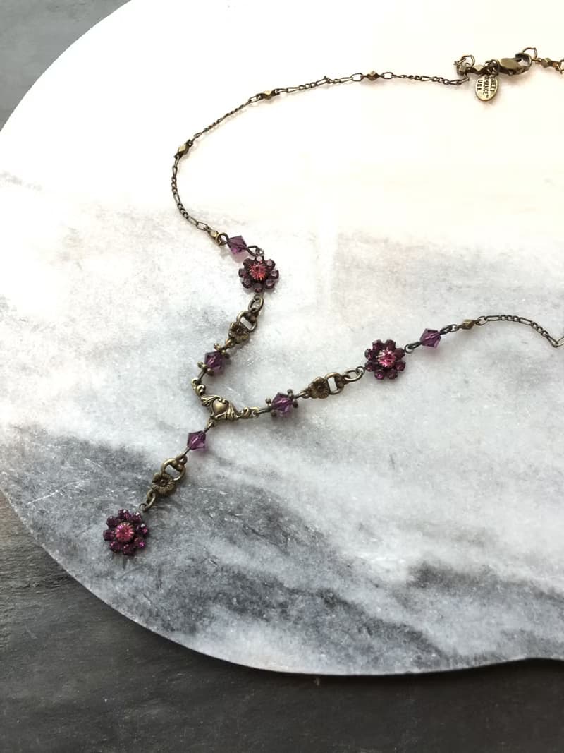 Vintage Sweet Romance Dainty Floral Pink Crystal Beads Necklace