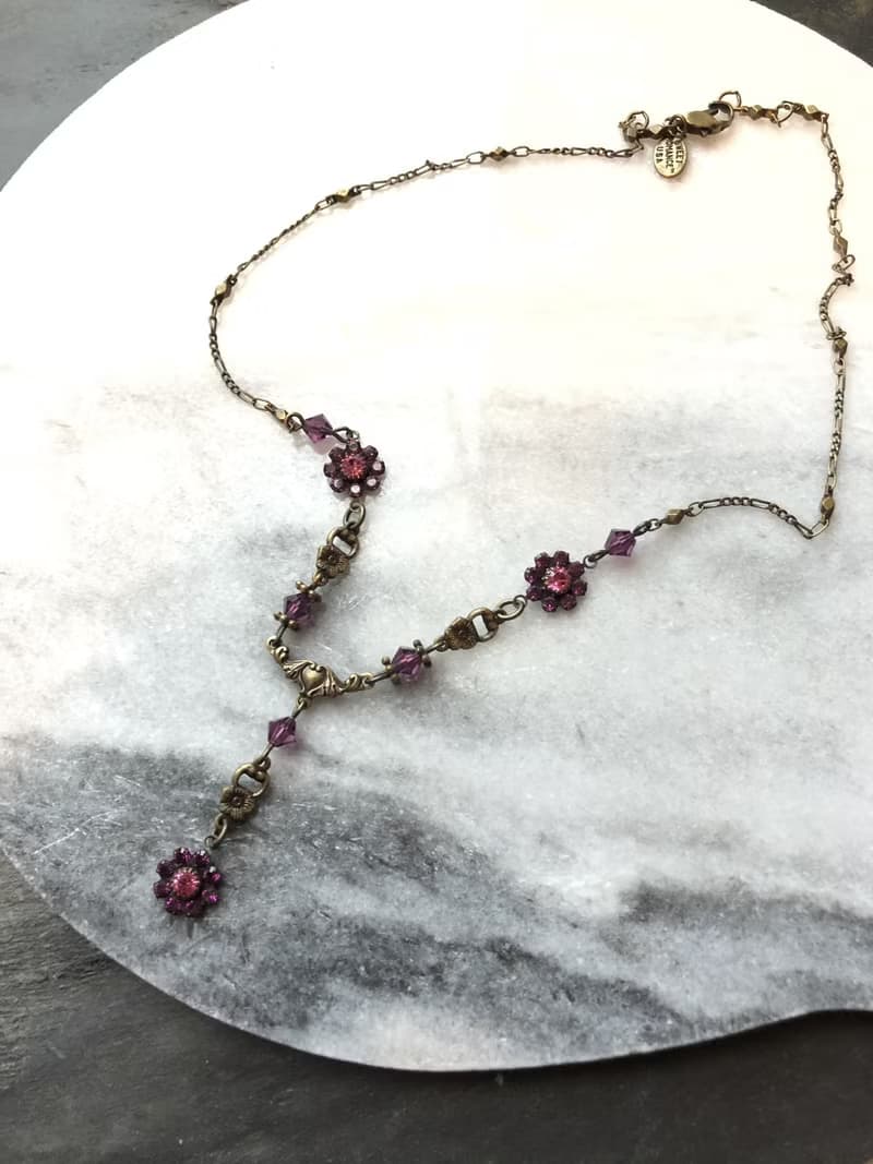 Vintage Sweet Romance Dainty Floral Pink Crystal Beads Necklace