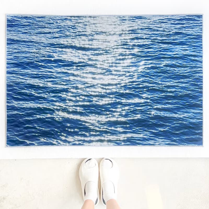 藍色大海地墊 家用房門客廳臥室腳踏墊 防滑短毛絨地毯