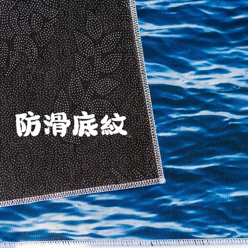 藍色大海地墊 家用房門客廳臥室腳踏墊 防滑短毛絨地毯