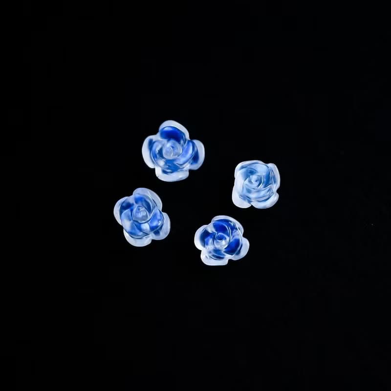 天然藍暈月光石玫瑰花 純銀耳針