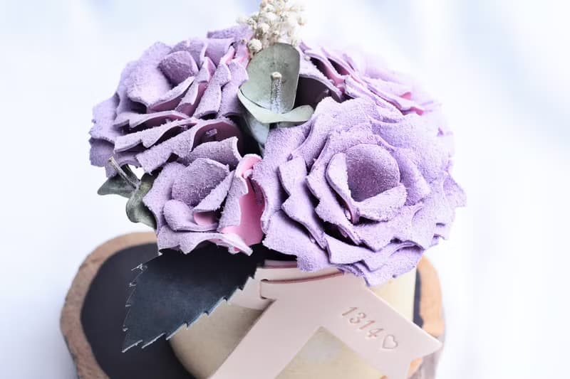 皮革玫瑰花盒 薰衣草粉紅 皮革材料包 情人節 免費刻名 Rose