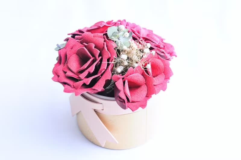 皮革玫瑰花盒 薰衣草粉紅 皮革材料包 情人節 免費刻名 Rose