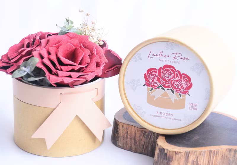 皮革玫瑰花盒 薰衣草粉紅 皮革材料包 情人節 免費刻名 Rose