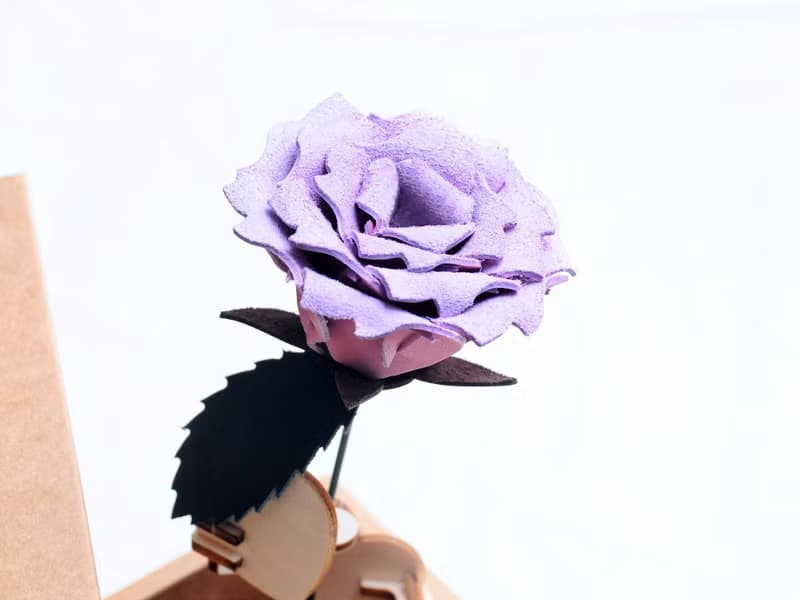 皮革玫瑰花盒 薰衣草粉紅 皮革材料包 情人節 免費刻名 Rose