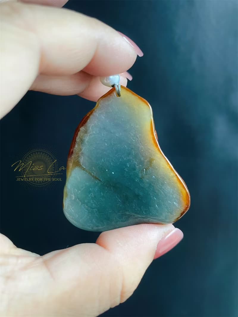 緬甸玉翡翠 天然紅翡 手工雕 荷葉魚 翡翠 禮物 天然石 項鍊