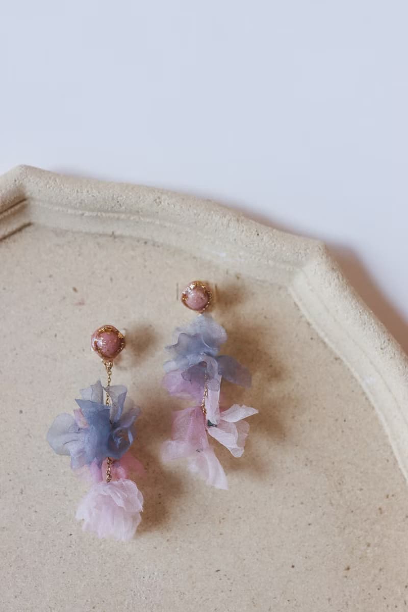 串串 手工手染紗花耳環 新娘飾品