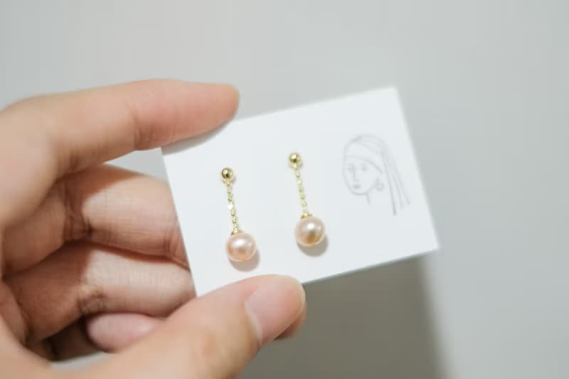 【Pinkoi 獨家發售】天然淡水粉橙珍珠 全925純銀耳環/耳夾 金/銀