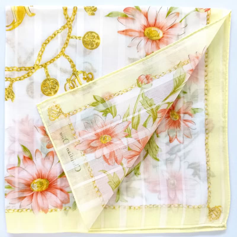 Christian Dior Vintage Handkerchief Sweet Gerbera 18 x 18 inches Gifts for Her