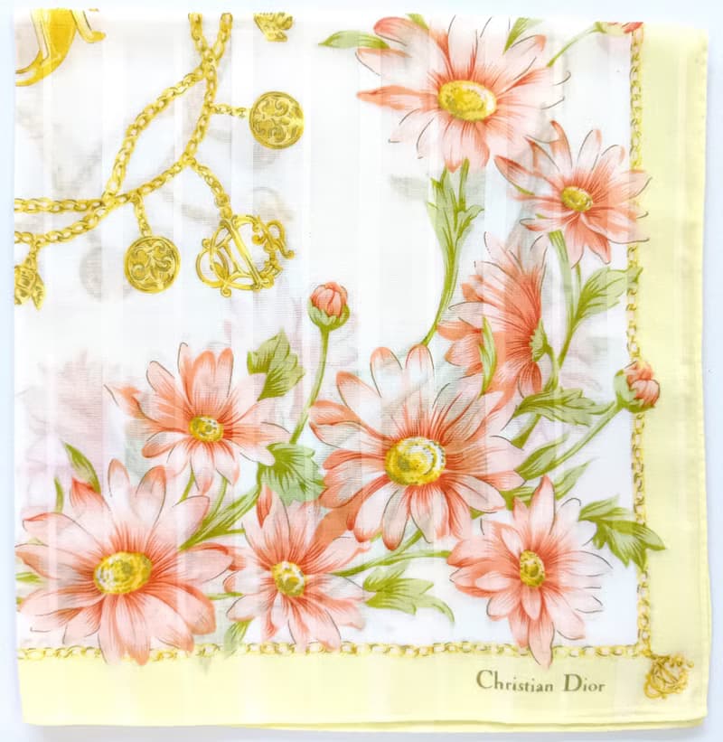 Christian Dior Vintage Handkerchief Sweet Gerbera 18 x 18 inches Gifts for Her