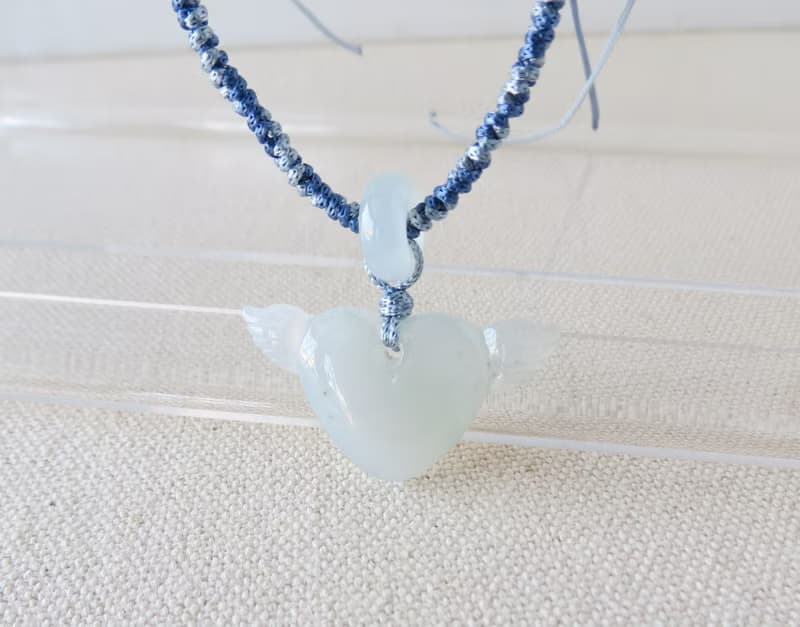 純銀【比翼雙飛】冰灑烏雞愛心翡翠絲光編織項鍊*SA31*招財、開運