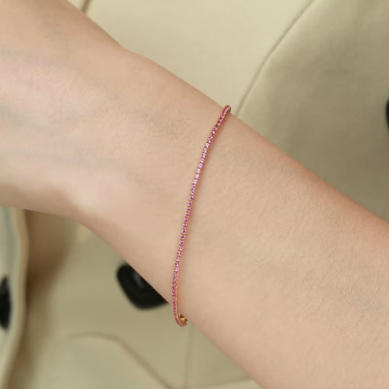 粉紅藍寶石幸運小紅繩招財天然石剛玉彩色18k金粉色藍寶石手鍊