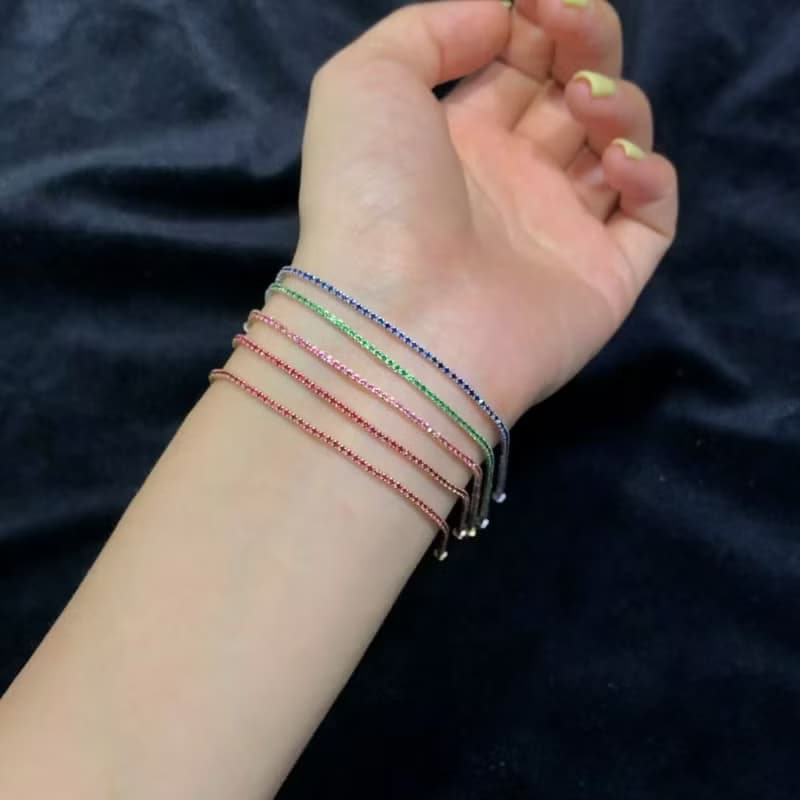 粉紅藍寶石幸運小紅繩招財天然石剛玉彩色18k金粉色藍寶石手鍊