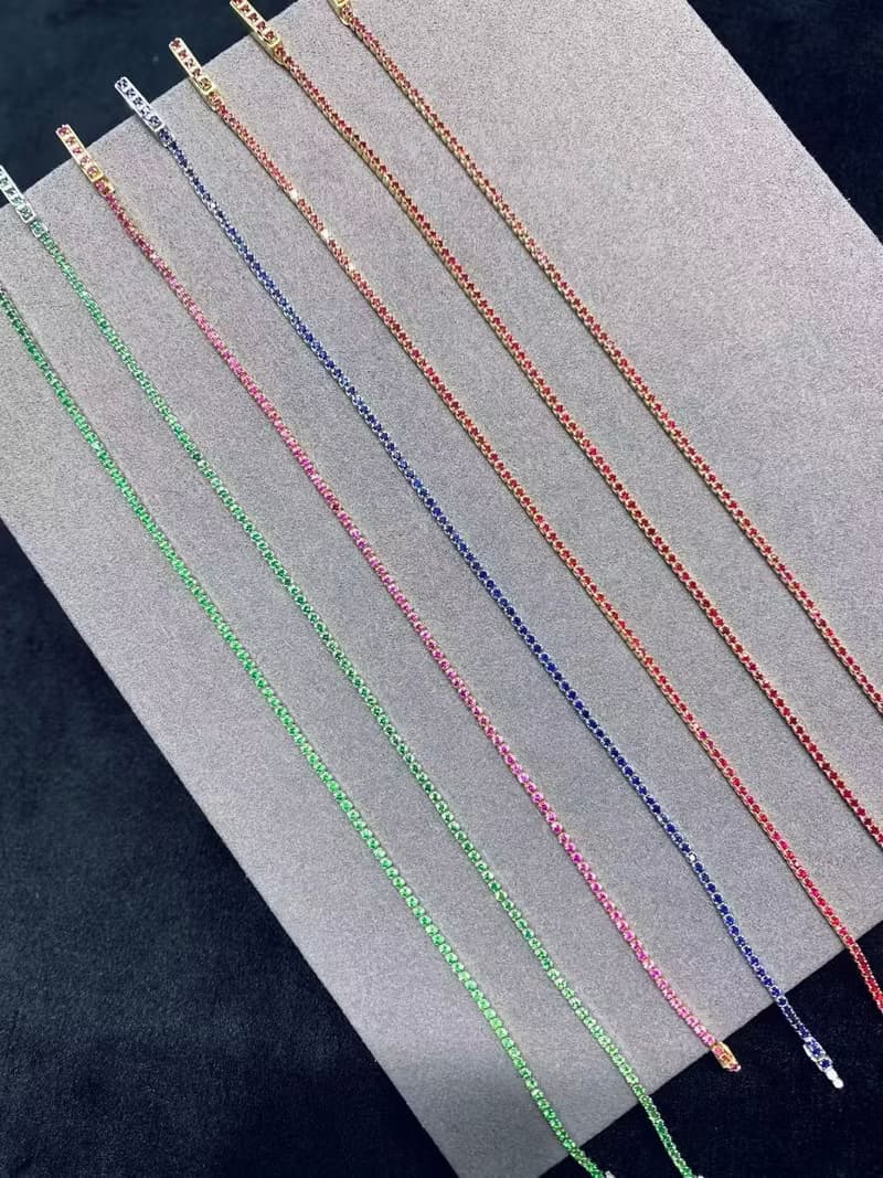 粉紅藍寶石幸運小紅繩招財天然石剛玉彩色18k金粉色藍寶石手鍊