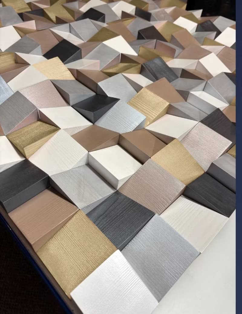 手工木質3D方塊馬賽克壁掛雕塑 金色 銀色 香檳色 白色