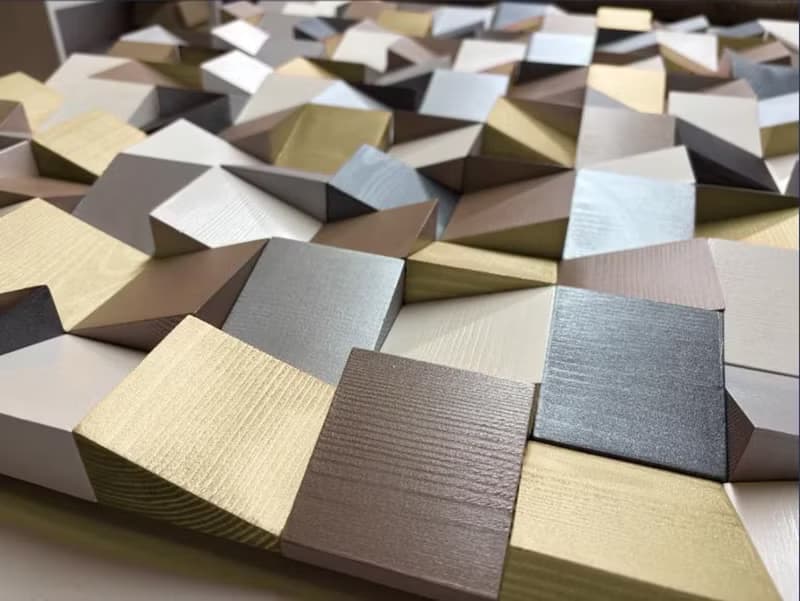 手工木質3D方塊馬賽克壁掛雕塑 金色 銀色 香檳色 白色