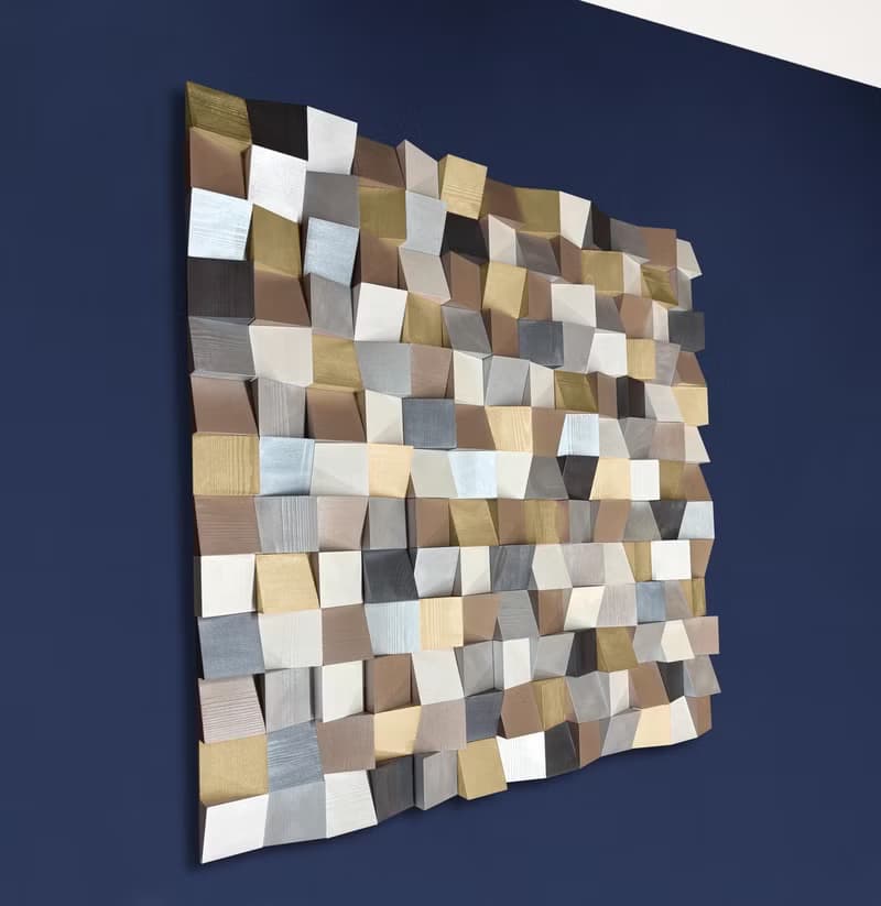 手工木質3D方塊馬賽克壁掛雕塑 金色 銀色 香檳色 白色