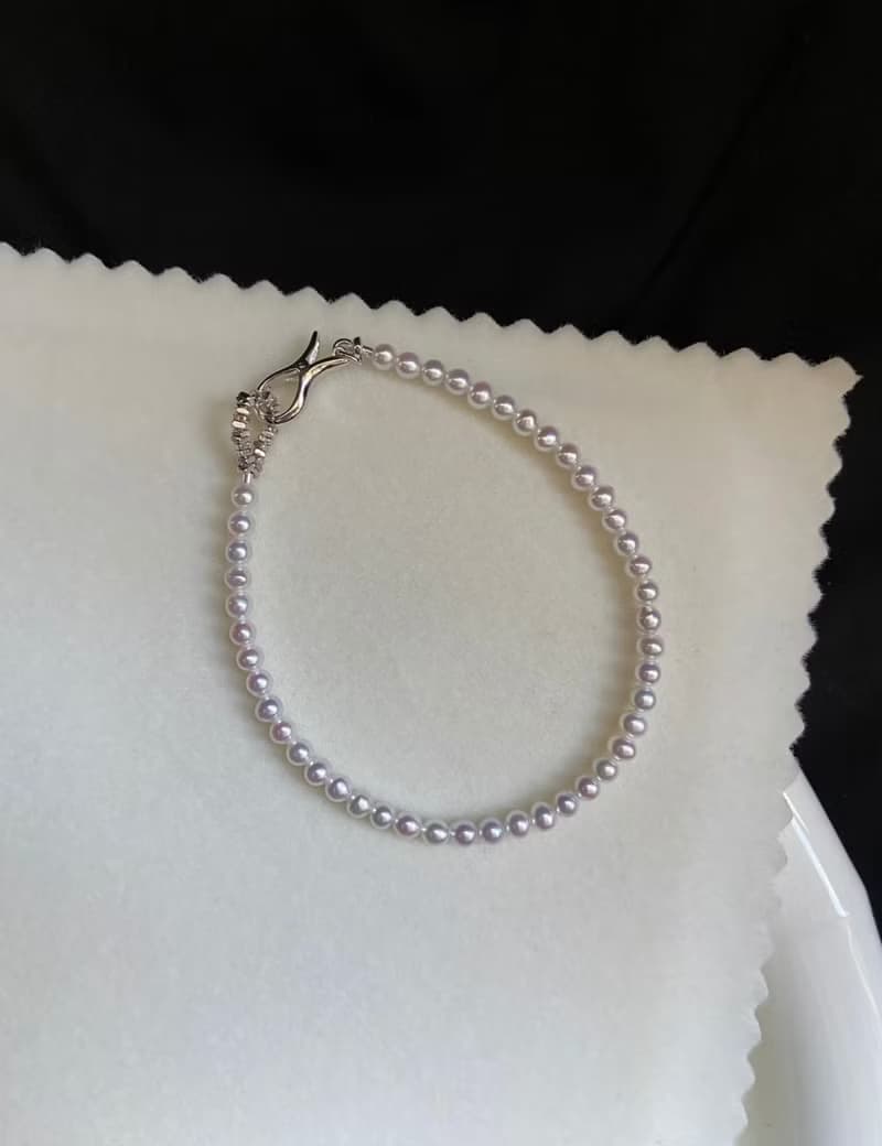 YuanPearl天然極光近圓3-3.mmbaby珍珠手鍊ot扣純銀手鍊迷你珍珠