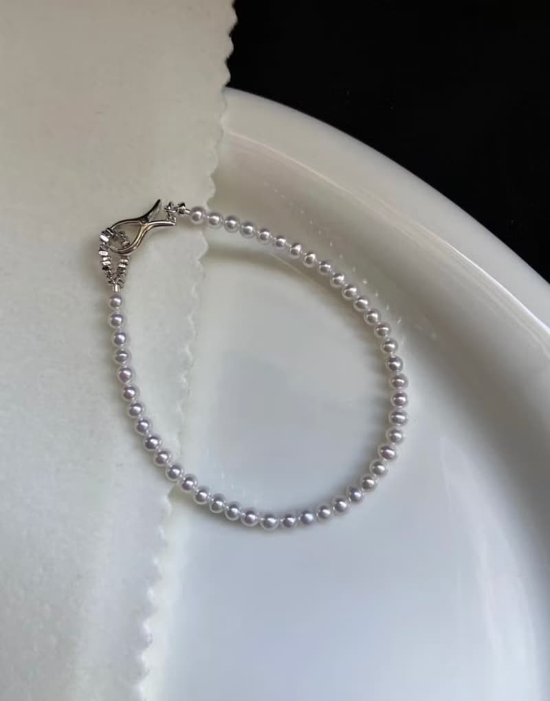 YuanPearl天然極光近圓3-3.mmbaby珍珠手鍊ot扣純銀手鍊迷你珍珠