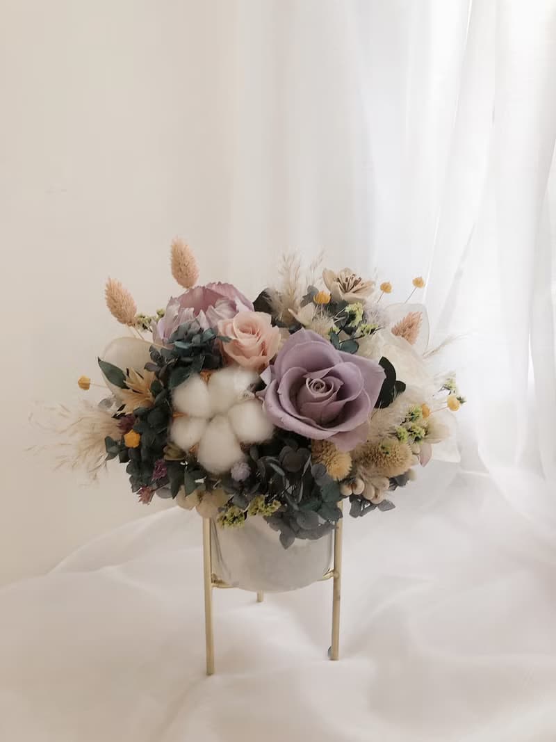 古典紫色永生盆花 永生花 永生玫瑰花 乾燥花 開幕盆花 紀念日禮