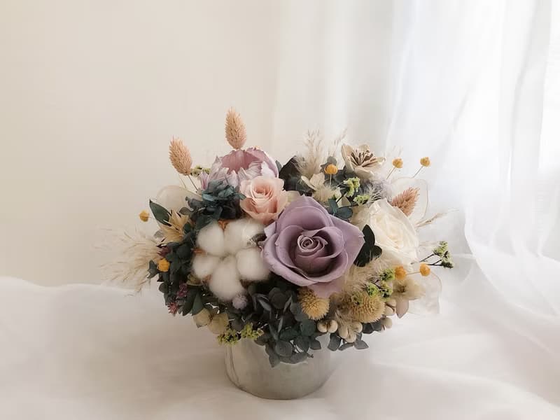 古典紫色永生盆花 永生花 永生玫瑰花 乾燥花 開幕盆花 紀念日禮