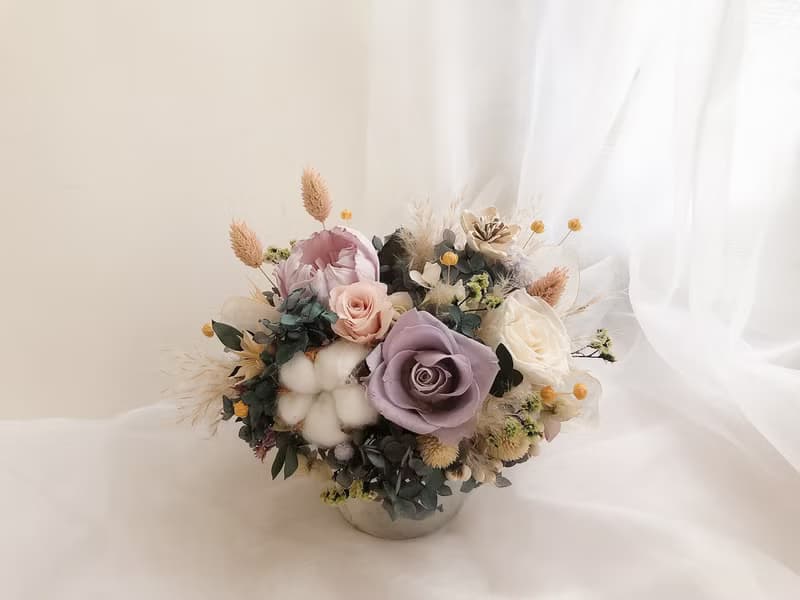 古典紫色永生盆花 永生花 永生玫瑰花 乾燥花 開幕盆花 紀念日禮