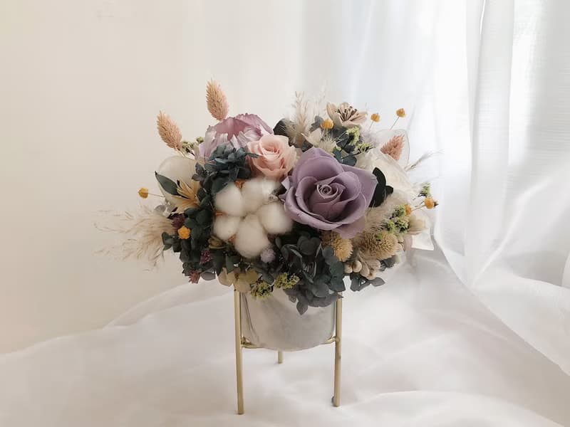古典紫色永生盆花 永生花 永生玫瑰花 乾燥花 開幕盆花 紀念日禮