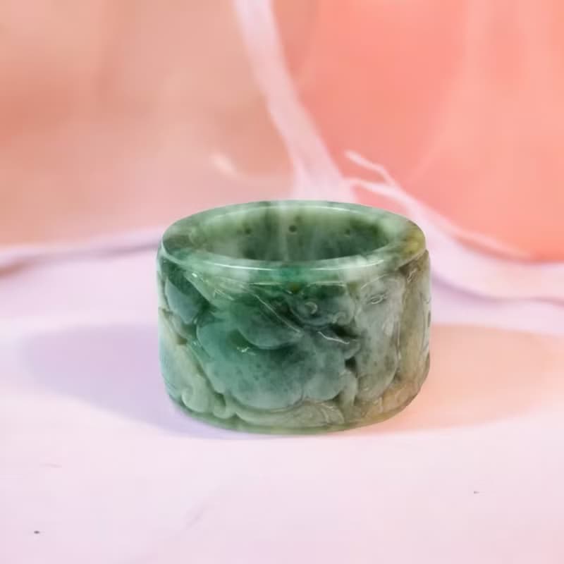 老三彩翡翠雕花扳指 | 天然緬甸玉A貨翡翠 | 送禮